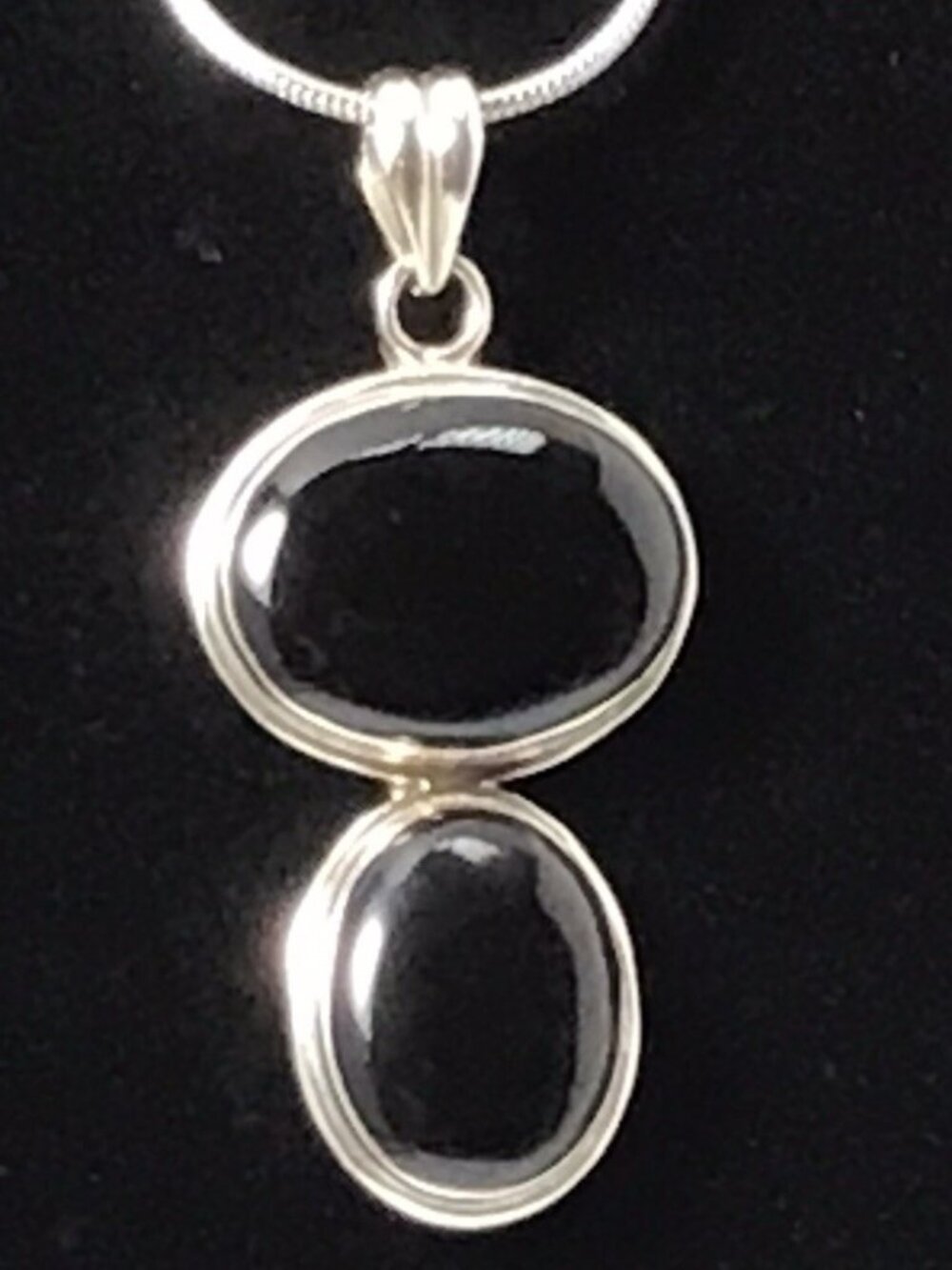 Sterling Silver Black Onyx Pendant Large Two Stone Vintage 20.5 Gms 2.5”